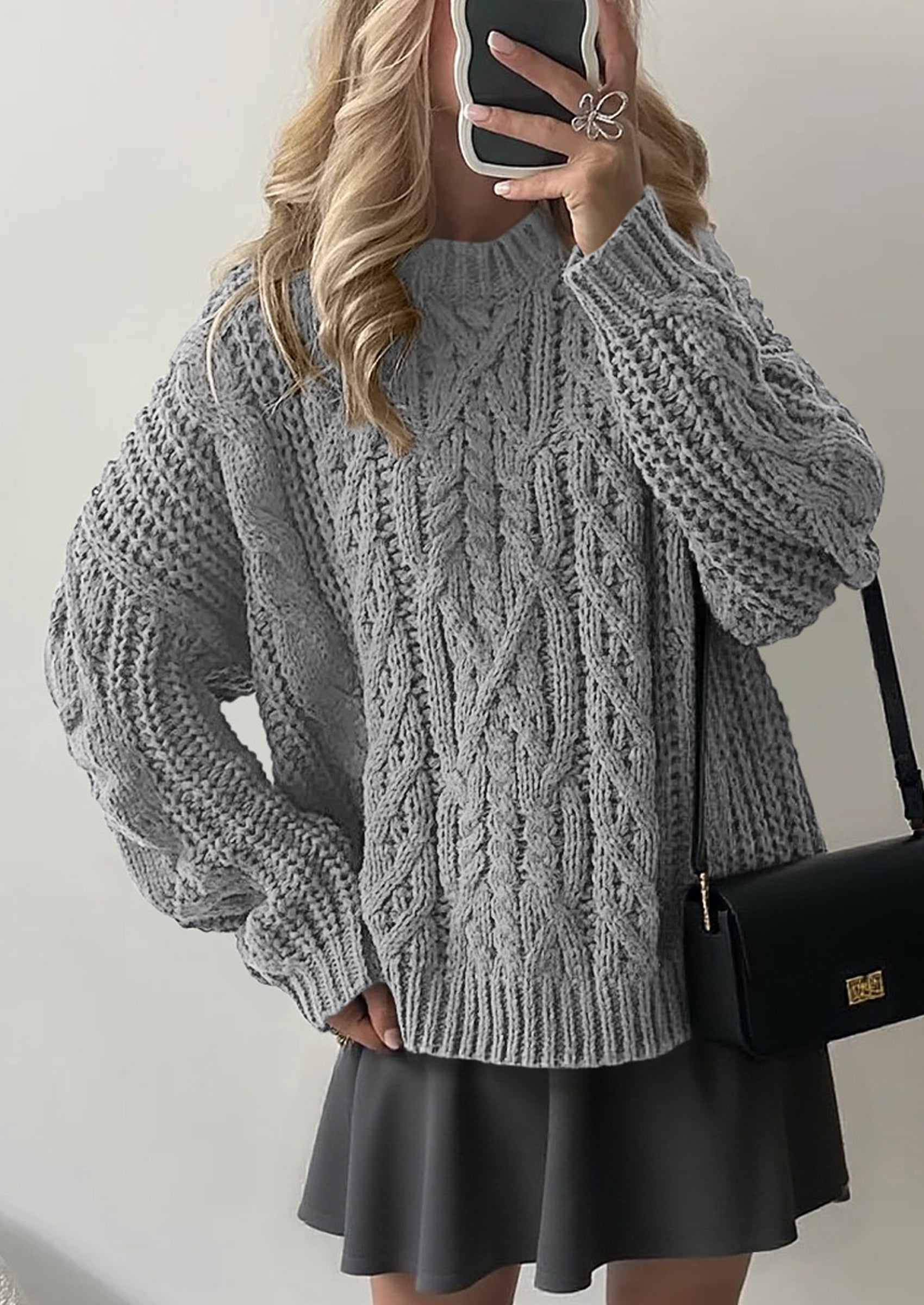 PRETTYGARDEN Women's Oversized Fall Sweaters Casual Long Sleeve Crewneck Chunky Cable Knit Pullover Tops Winter Clothes