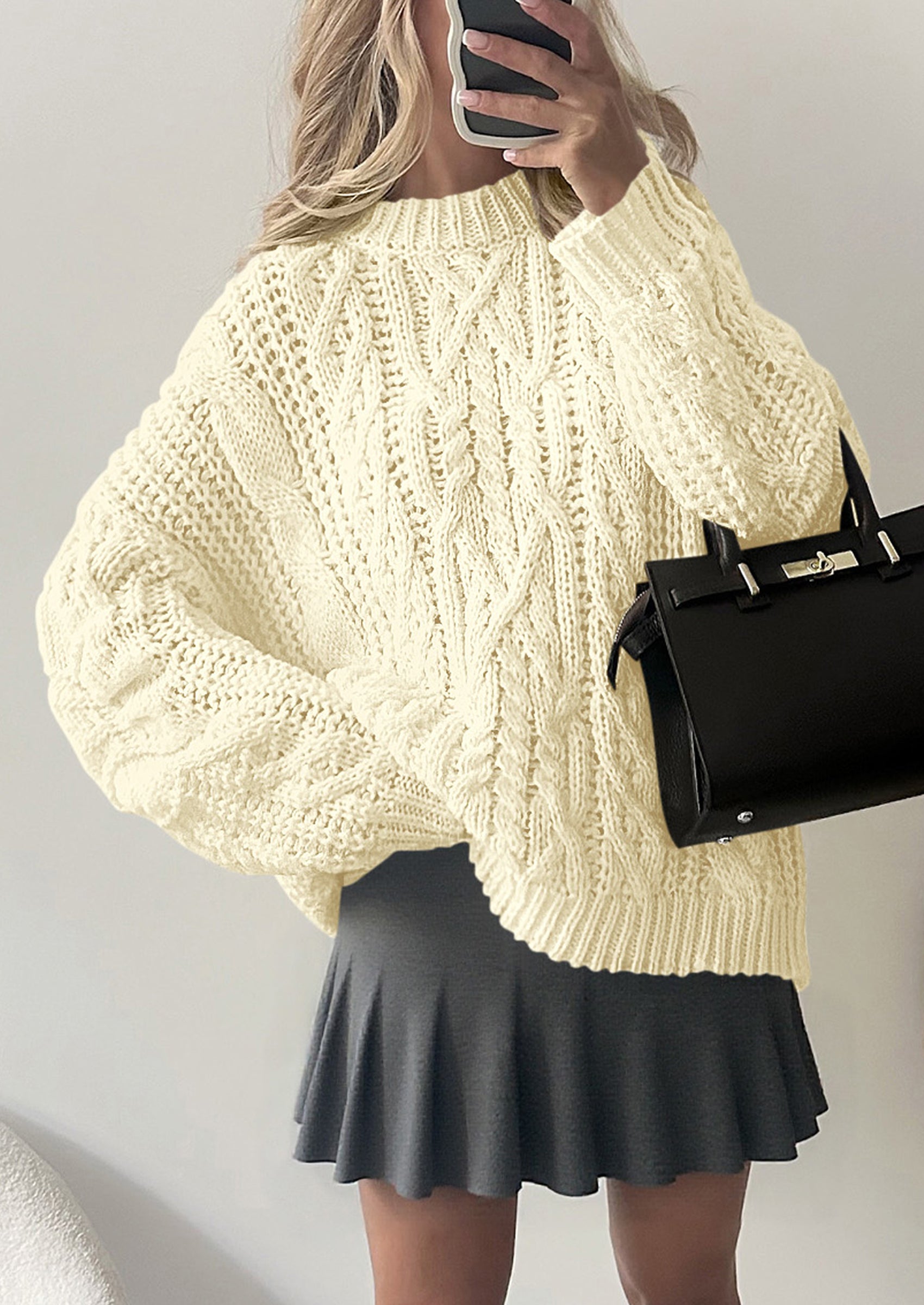 PRETTYGARDEN Women's Oversized Fall Sweaters Casual Long Sleeve Crewneck Chunky Cable Knit Pullover Tops Winter Clothes