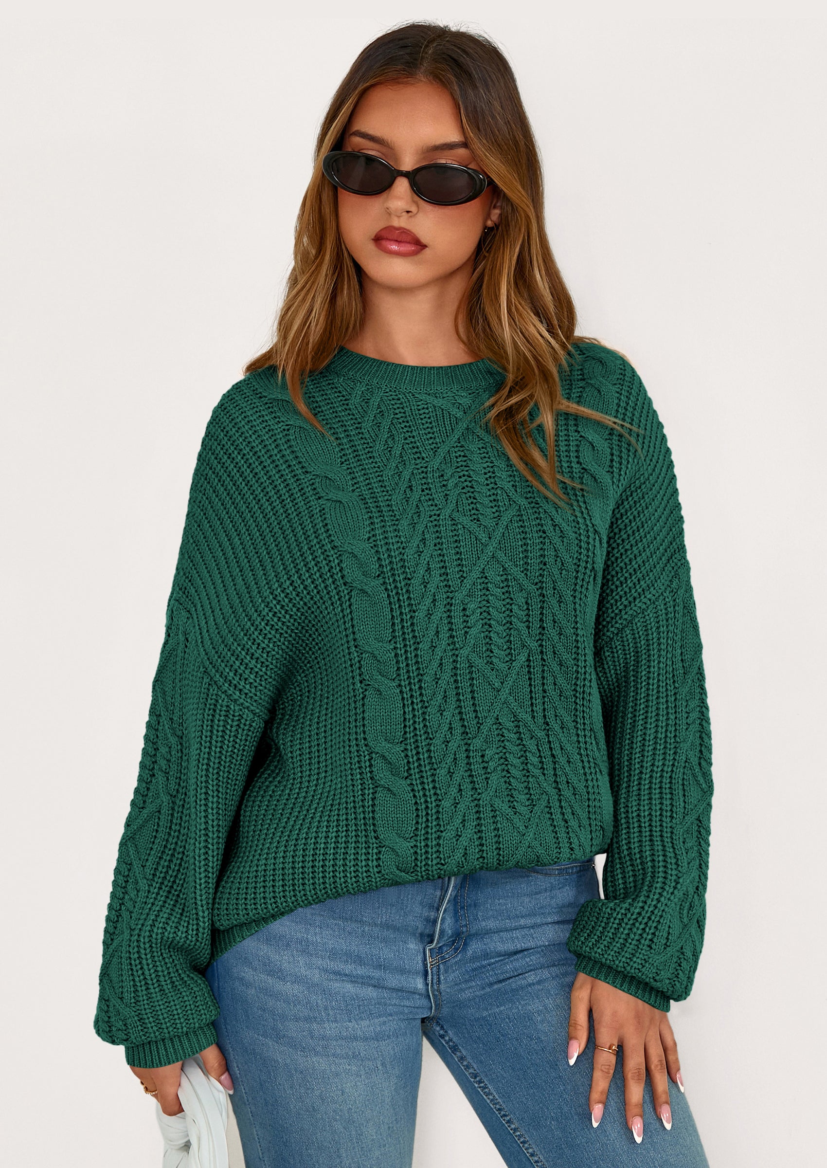 PRETTYGARDEN Women's Oversized Fall Sweaters Casual Long Sleeve Crewneck Chunky Cable Knit Pullover Tops Winter Clothes