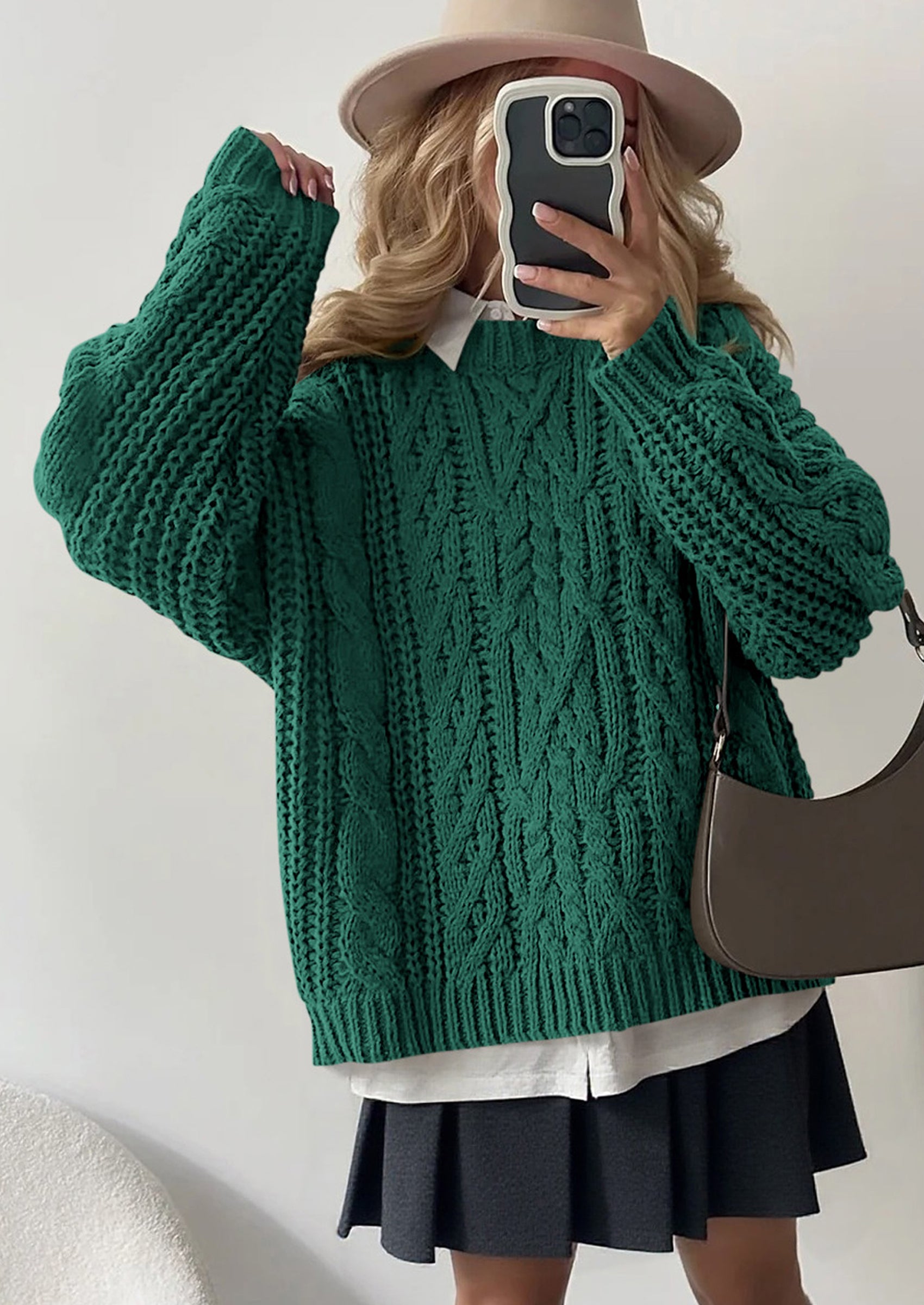 PRETTYGARDEN Women's Oversized Fall Sweaters Casual Long Sleeve Crewneck Chunky Cable Knit Pullover Tops Winter Clothes