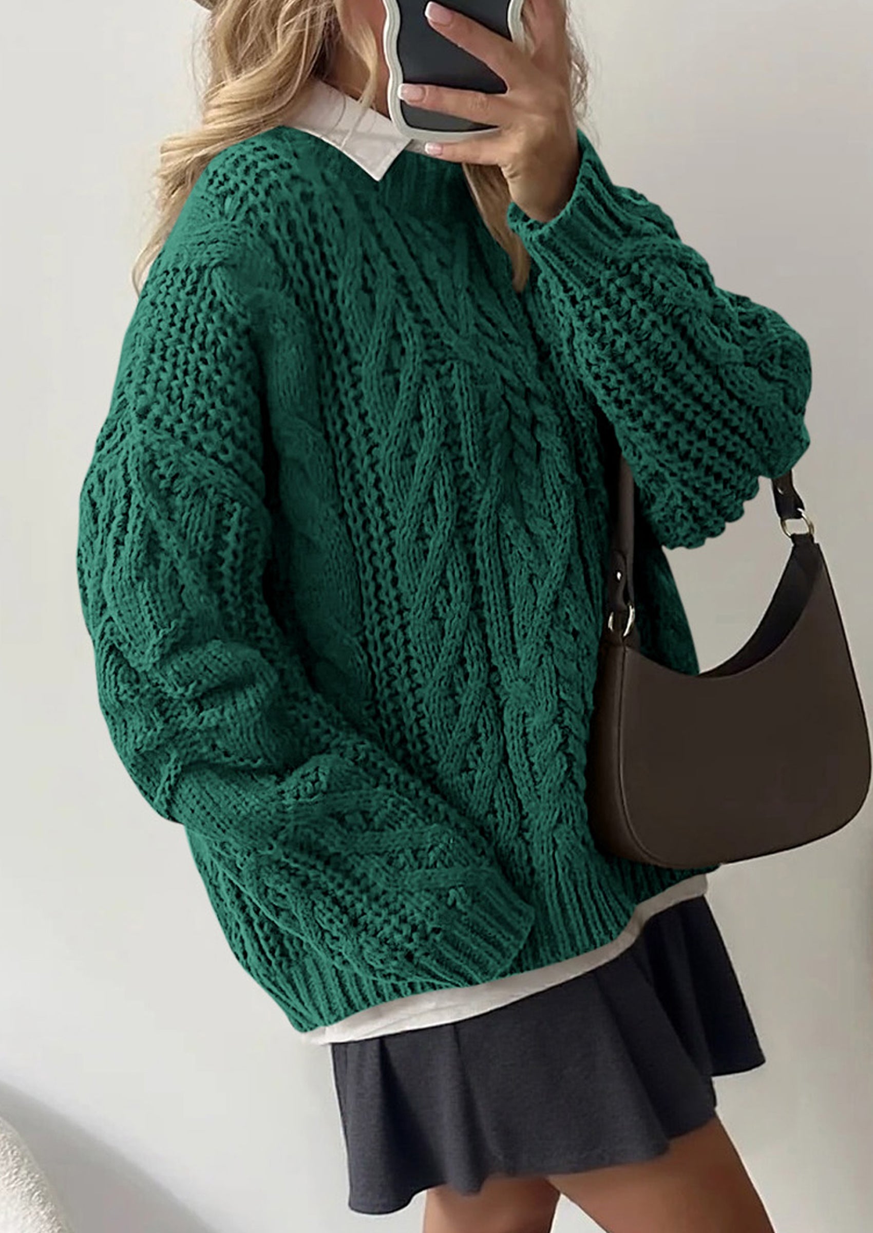 PRETTYGARDEN Women's Oversized Fall Sweaters Casual Long Sleeve Crewneck Chunky Cable Knit Pullover Tops Winter Clothes