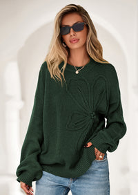 PRETTYGARDEN Womens Sweaters Fall Fashion Long Sleeve Crewneck Floral Knit Pullover Sweater Tops Winter Clothes