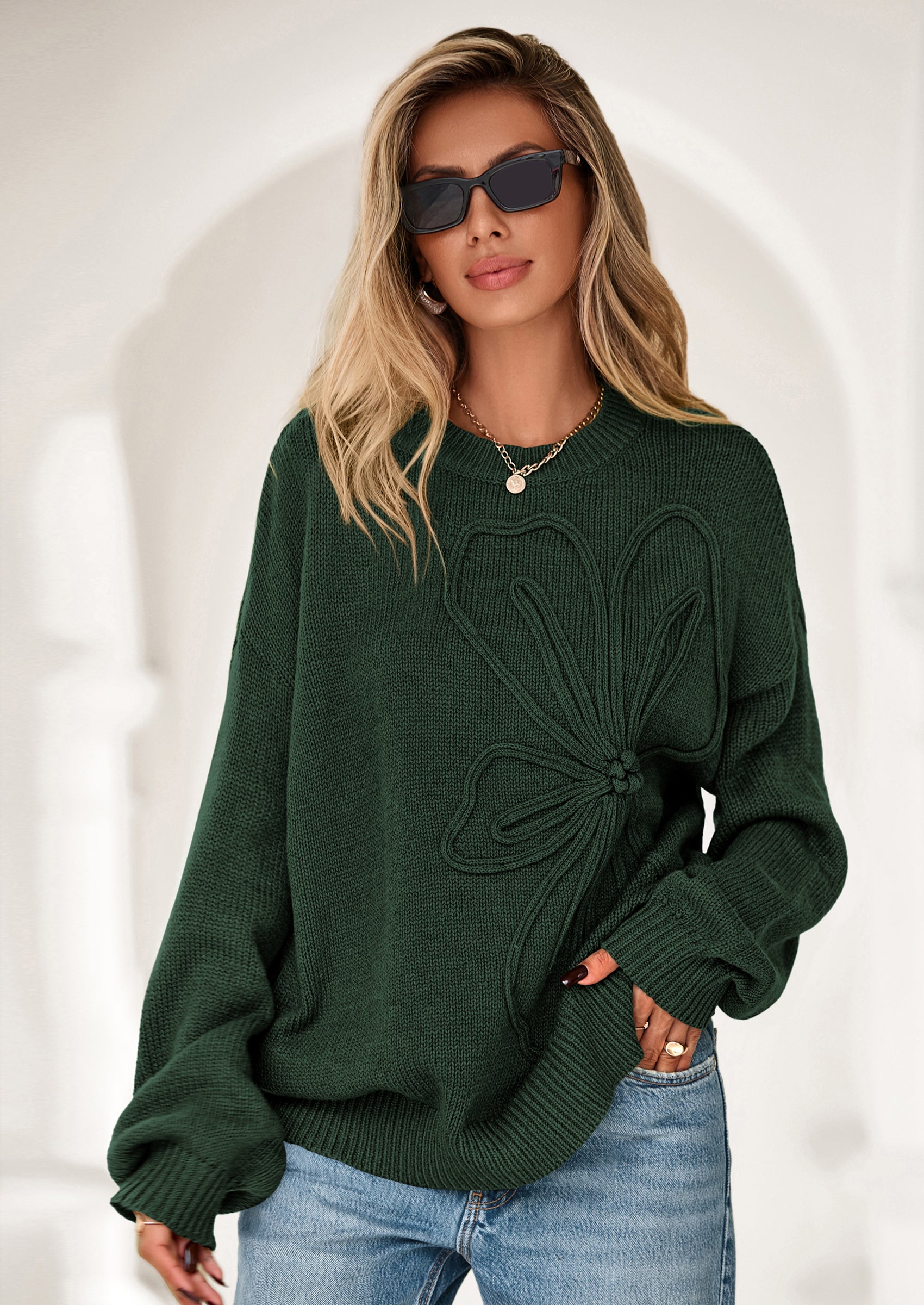 PRETTYGARDEN Womens Sweaters Fall Fashion Long Sleeve Crewneck Floral Knit Pullover Sweater Tops Winter Clothes