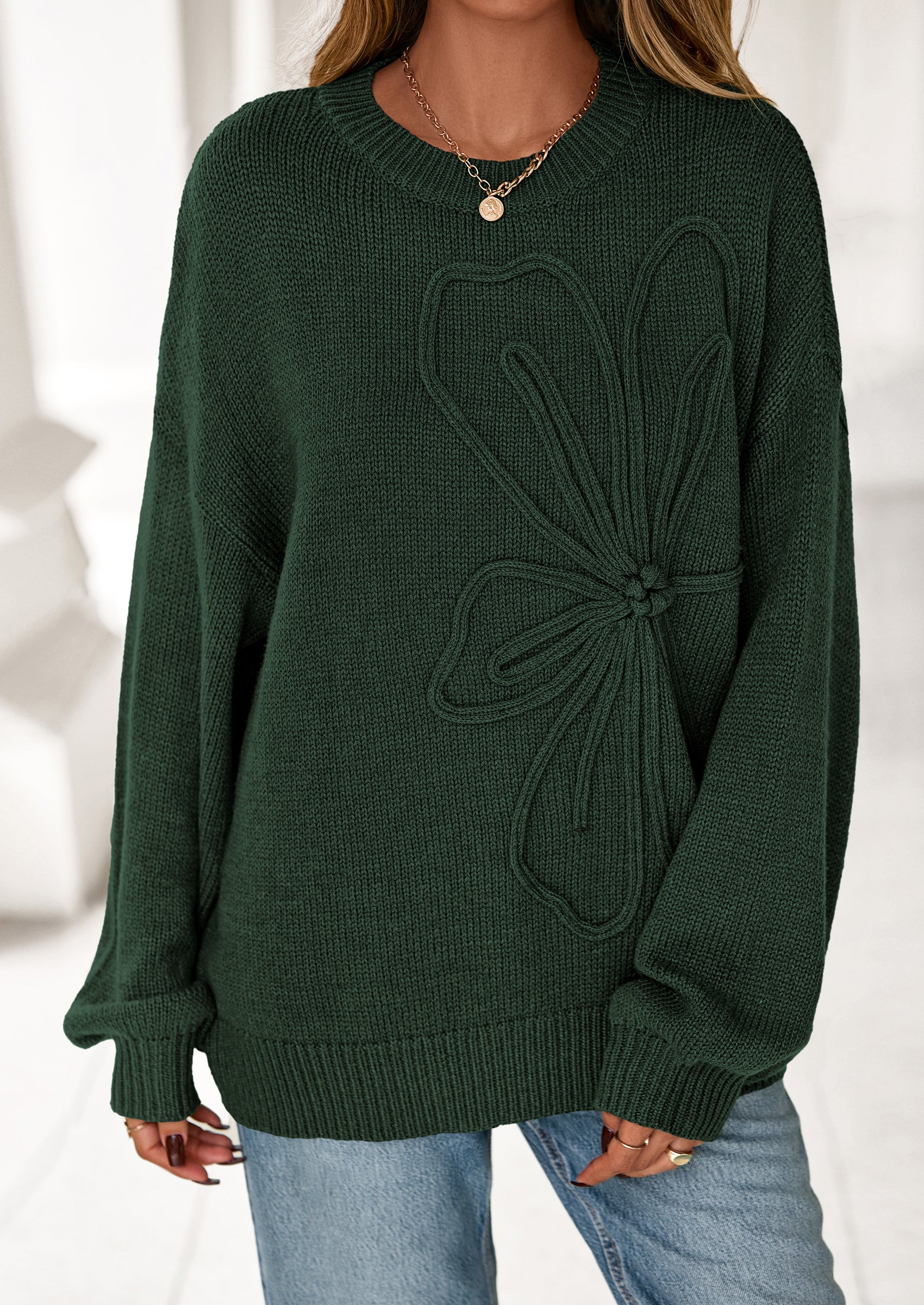 PRETTYGARDEN Womens Sweaters Fall Fashion Long Sleeve Crewneck Floral Knit Pullover Sweater Tops Winter Clothes