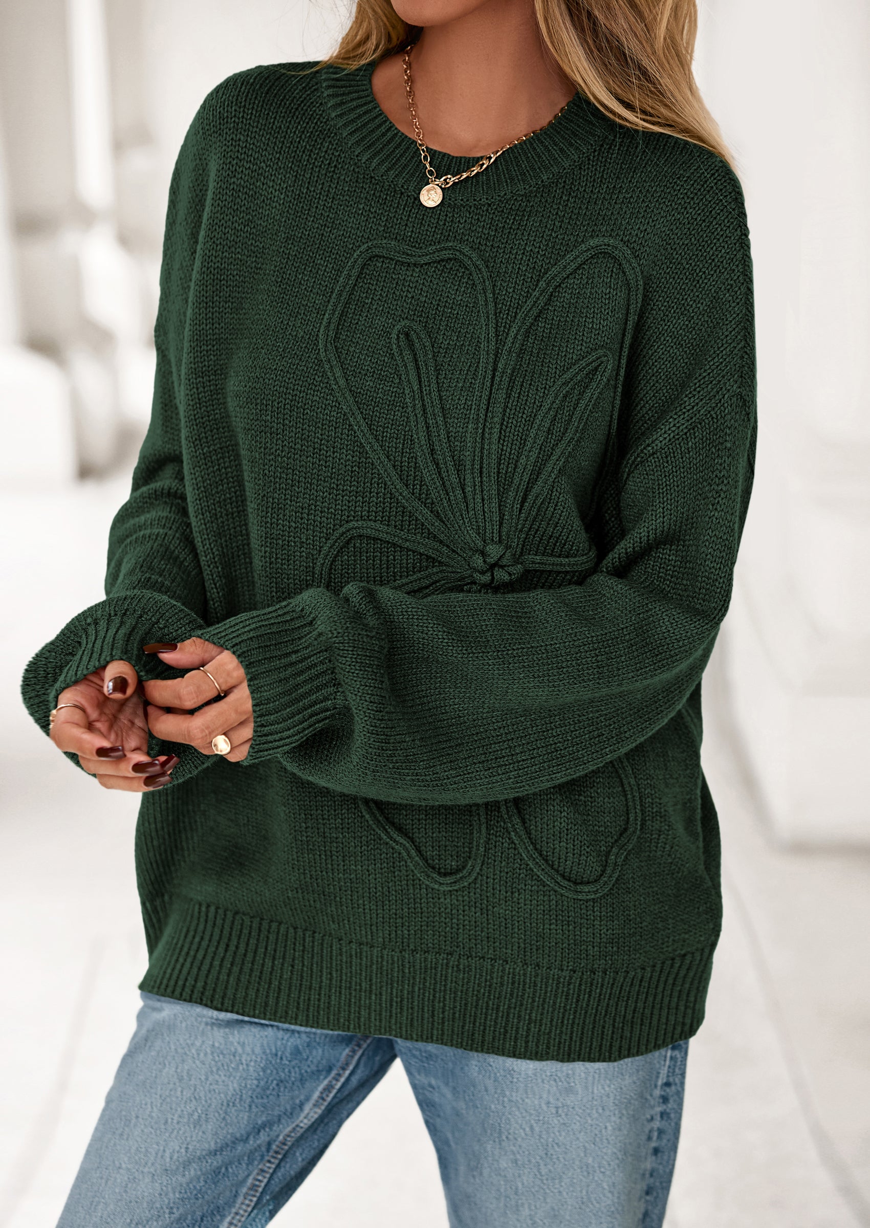 PRETTYGARDEN Womens Sweaters Fall Fashion Long Sleeve Crewneck Floral Knit Pullover Sweater Tops Winter Clothes