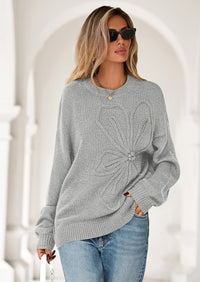 PRETTYGARDEN Womens Sweaters Fall Fashion Long Sleeve Crewneck Floral Knit Pullover Sweater Tops Winter Clothes