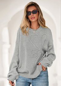 PRETTYGARDEN Womens Sweaters Fall Fashion Long Sleeve Crewneck Floral Knit Pullover Sweater Tops Winter Clothes