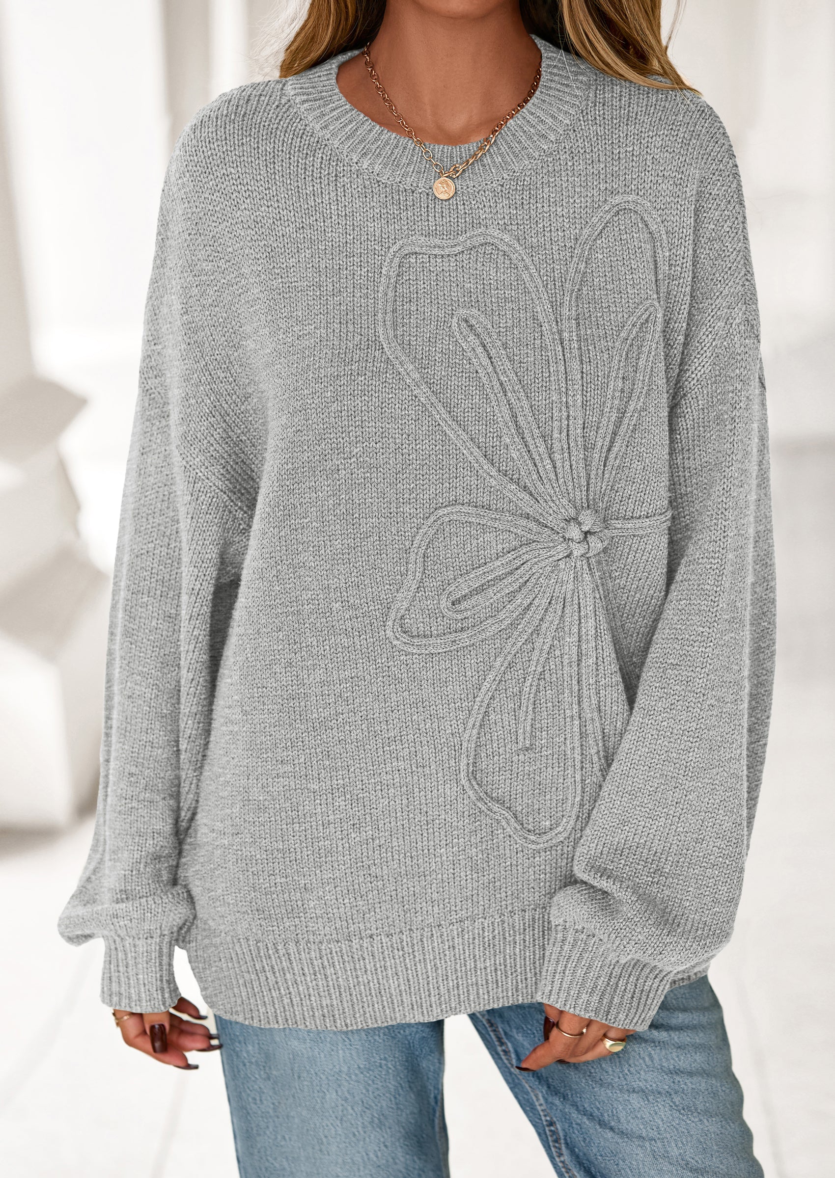 PRETTYGARDEN Womens Sweaters Fall Fashion Long Sleeve Crewneck Floral Knit Pullover Sweater Tops Winter Clothes