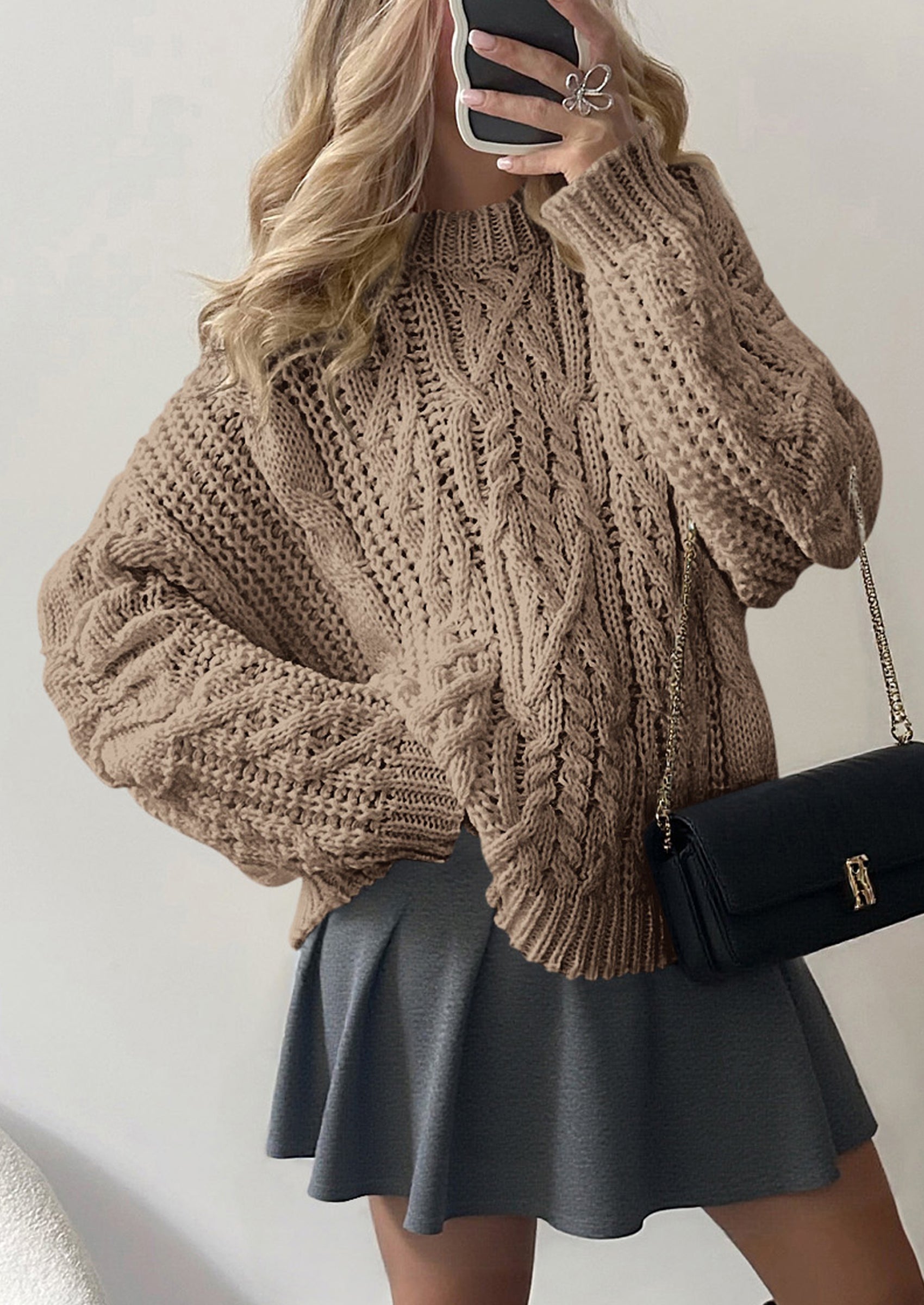 PRETTYGARDEN Women's Oversized Fall Sweaters Casual Long Sleeve Crewneck Chunky Cable Knit Pullover Tops Winter Clothes