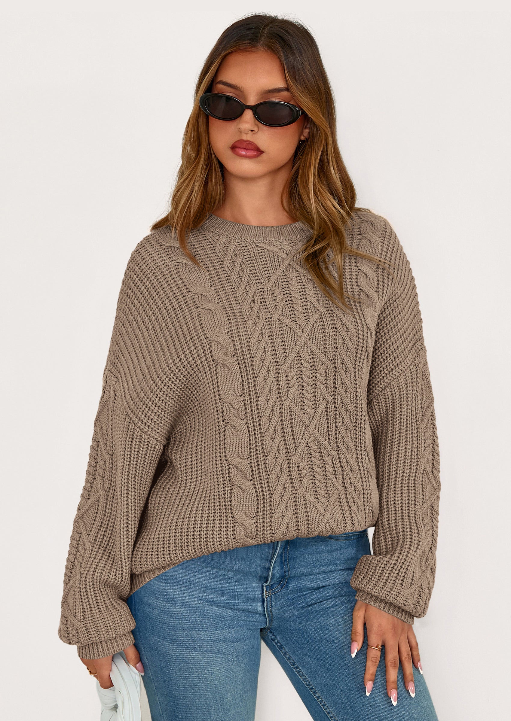 PRETTYGARDEN Women's Oversized Fall Sweaters Casual Long Sleeve Crewneck Chunky Cable Knit Pullover Tops Winter Clothes