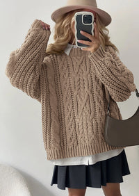 PRETTYGARDEN Women's Oversized Fall Sweaters Casual Long Sleeve Crewneck Chunky Cable Knit Pullover Tops Winter Clothes