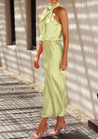 PRETTYGARDEN Women's Summer Satin Dress Elegant Sleeveless Mock Neck Cocktail Party Maxi Dresses