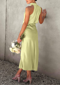 PRETTYGARDEN Women's Summer Satin Dress Elegant Sleeveless Mock Neck Cocktail Party Maxi Dresses