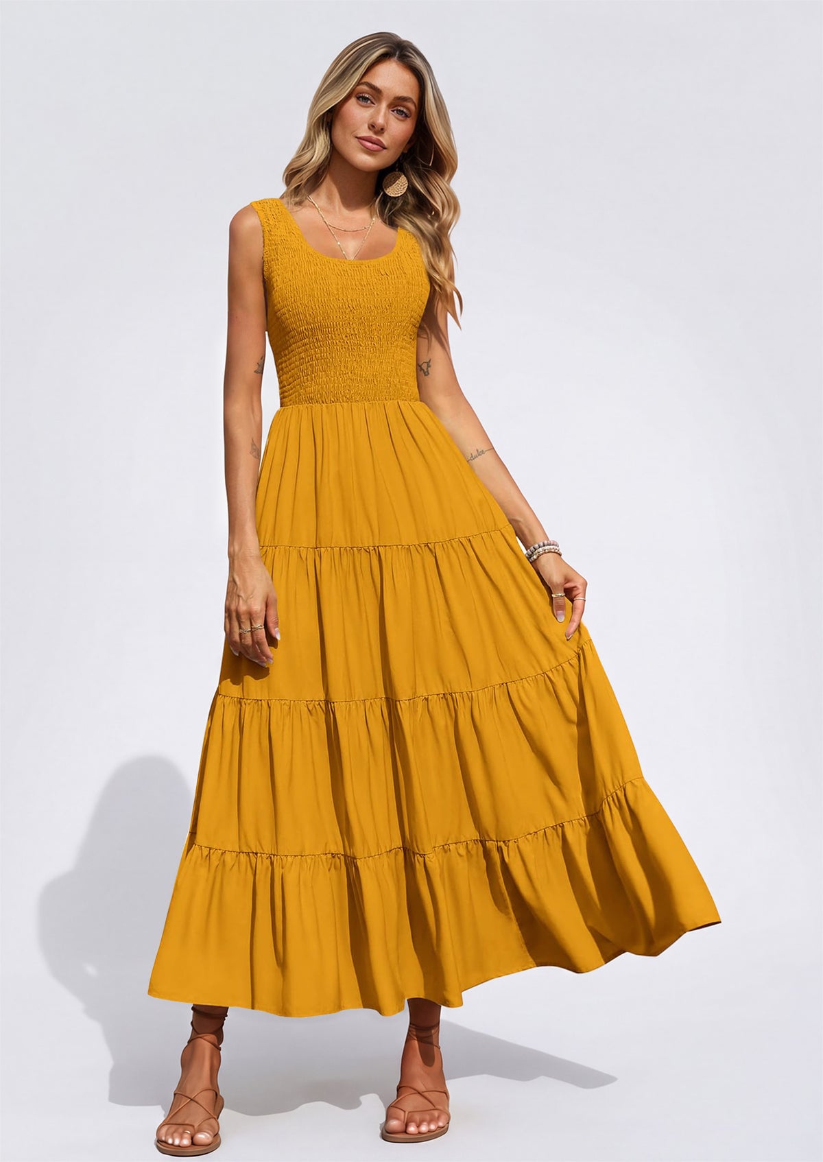 PRETTYGARDEN Women's 2026 Casual Loose Plain Maxi Sundress Smocked Tank Dress Sleeveless Summer Beach Tiered Long Dresses