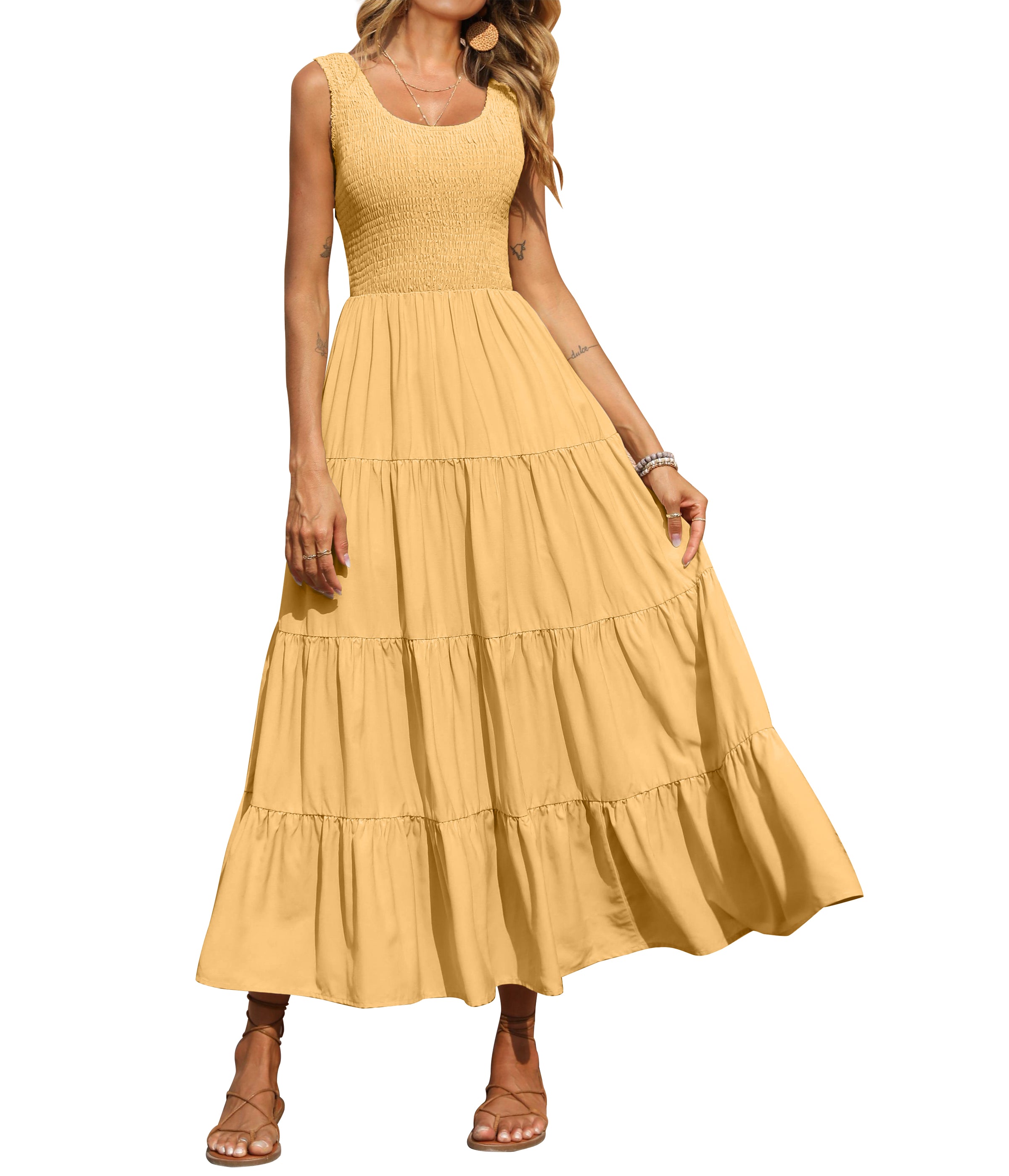 PRETTYGARDEN Women's 2026 Casual Loose Plain Maxi Sundress Smocked Tank Dress Sleeveless Summer Beach Tiered Long Dresses