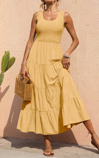 PRETTYGARDEN Women's 2026 Casual Loose Plain Maxi Sundress Smocked Tank Dress Sleeveless Summer Beach Tiered Long Dresses