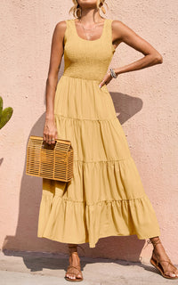 PRETTYGARDEN Women's 2026 Casual Loose Plain Maxi Sundress Smocked Tank Dress Sleeveless Summer Beach Tiered Long Dresses
