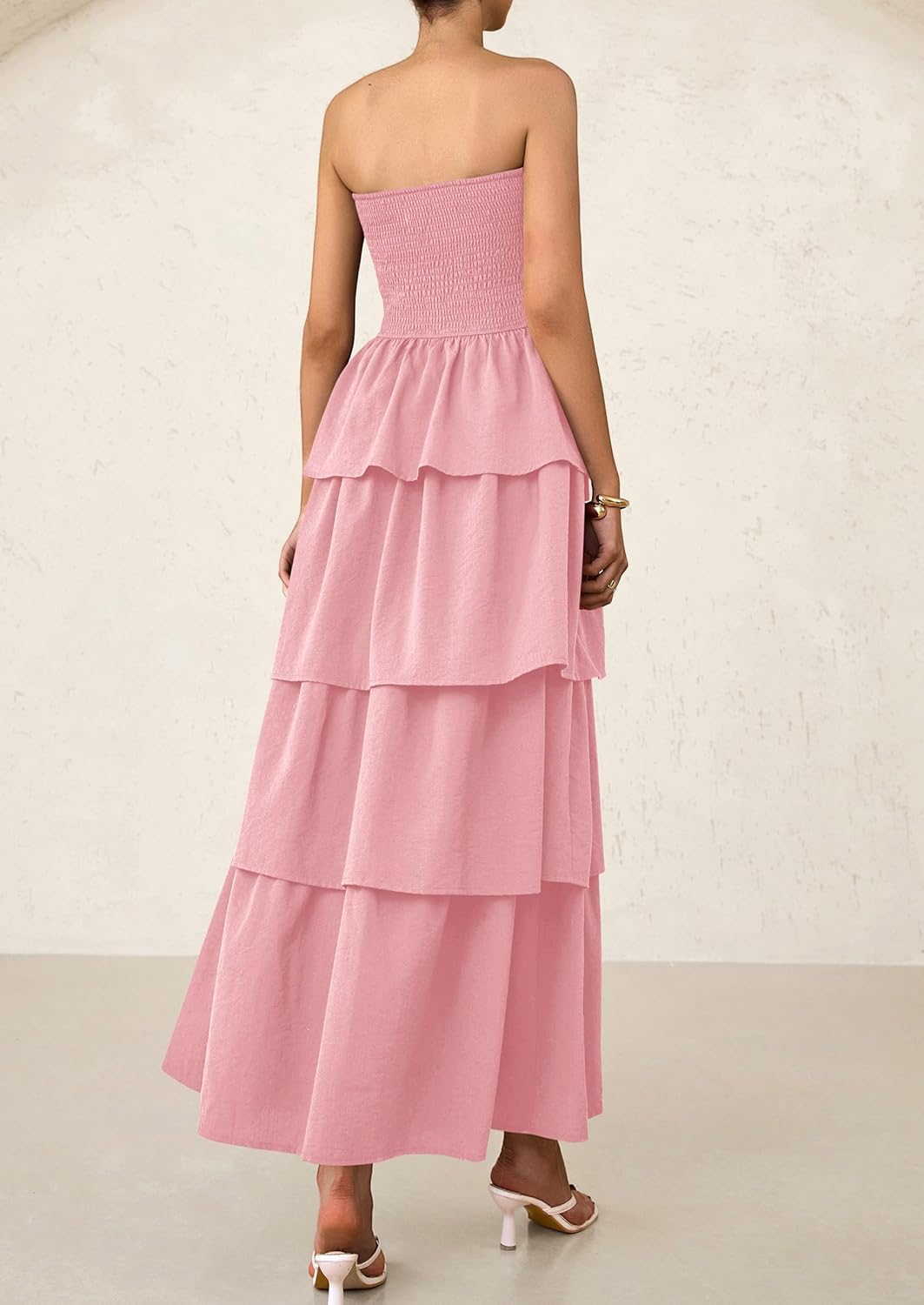 PRETTYGARDEN Maxi Dresses for Women Off Shoulder Smocked Tiered Ruffle Long Flowy Wedding Guest Dress