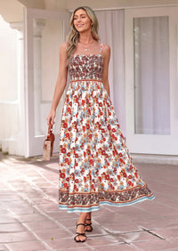 PRETTYGARDEN Womens Floral Maxi Dress Boho Casual Summer Spaghetti Strap Smocked Sleeveless Flowy Beach Vacation Dresses