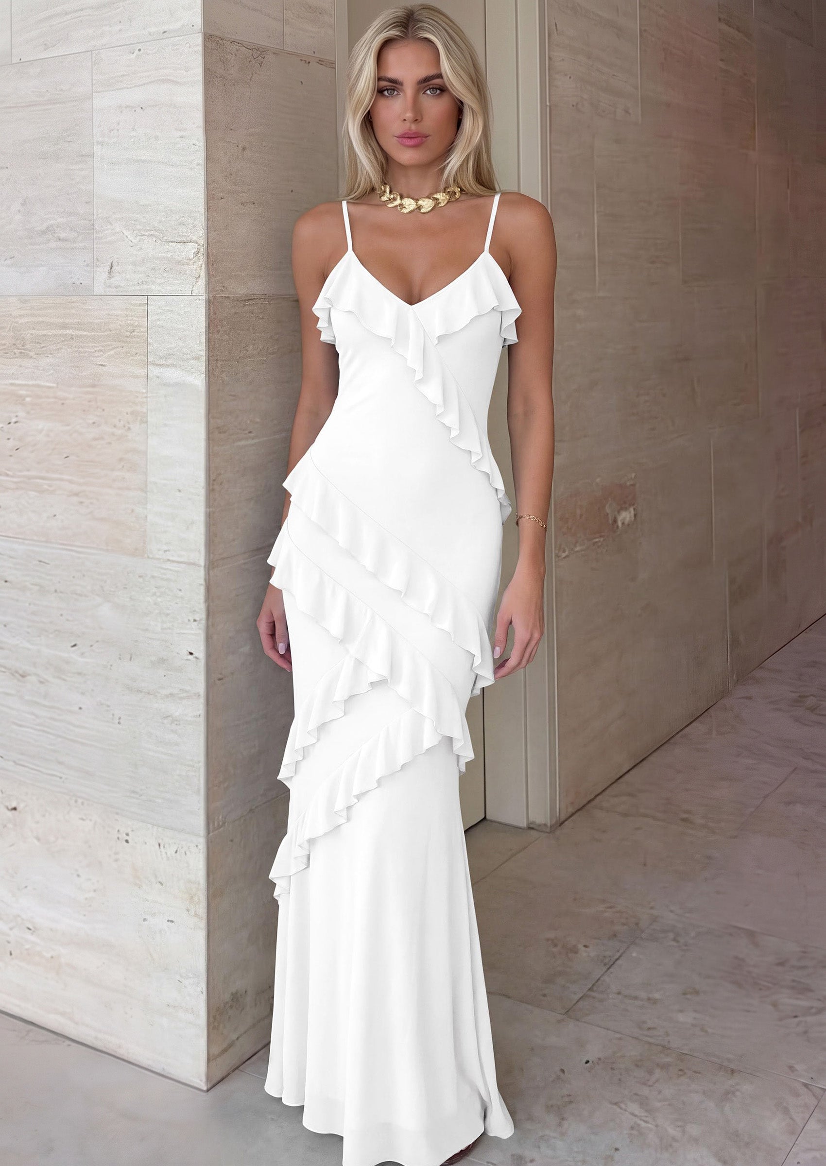 PRETTYGARDEN Women Wedding Guest Cocktail Maxi Dress Spaghetti Strap Sleeveless V Neck Bodycon Mesh Party Summer Outfits