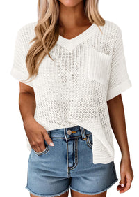 PRETTYGARDEN Women's Spring Short Sleeve Sweaters Lightweight V Neck Casual Going Out Summer T PRETTYGARDEN