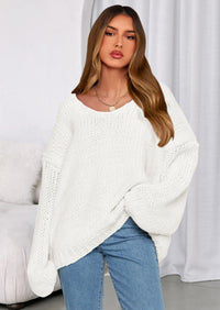 PRETTYGARDEN Women's Fall Oversized Sweaters Long Sleeve V Neck Dressy Casual Chunky Knit Loose Pullover Tops Winter Clothing