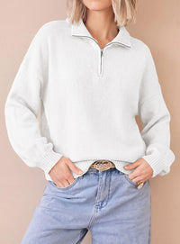 PRETTYGARDEN Women's Quarter Zip Pullover Oversized Sweaters | Collared Neck, Long Balloon Sleeve, Jumper Tops, Soft Cozy Knit, Ribbed Hem, Loose Fit, Fall Outfits, Winter Fashion Clothing