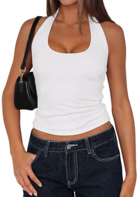 PRETTYGARDEN Women's Summer Halter Tank Tops Y2K Sleeveless Slim Fitted Backless Shirts Going Out Spring Workout Clothes PRETTYGARDEN