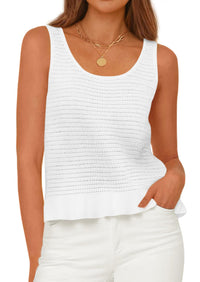 PRETTYGARDEN Womens Spring Crochet Tops Summer Sleeveless Scoop Neck Boho Sweater Tank Top Cute Beach Vacation Clothes PRETTYGARDEN