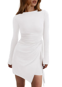 PRETTYGARDEN Women Mini Bodycon Dresses Long Sleeve Ruched Fitted Short Night Out Trendy Party Club Outfits Fall Clothes