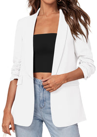 PRETTYGARDEN Women's Spring Blazers Business Casual Outfits Open Front Ruched 3/4 Sleeve Lightweight Work Suits Jackets PRETTYGARDEN