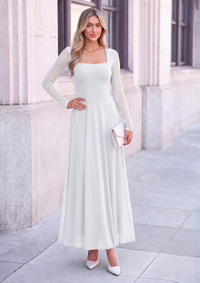 PRETTYGARDEN Women's Flowy Maxi Mesh Fall Cocktail Wedding Guest Dresses