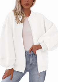KIRUNDO Oversized Sweatshirt for Women Zip Up Bomber Jacket Fall Fashion Casual Long Sleeve Outerwear Winter Outfits PRETTYGARDEN