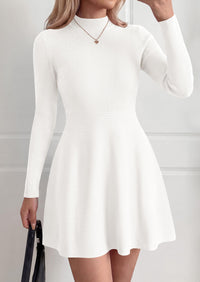 PRETTYGARDEN Womens Mock Neck Long Sleeve Sweater Mini Dress | Soft Ribbed Knit Flared A‑Line, Elegant Fall Winter Dresses for Wedding Guest, Cocktail & Holiday Party Casual Outfits