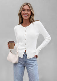 PRETTYGARDEN Fall Fitted Cardigan Sweaters for Women Button Down  | Basic Crewneck Long Sleeve Sweater Tops, Ribbed Trim, Slim Fit, Open Front, Daily Wear, Work, Date, Travel, Fashion Clothing
