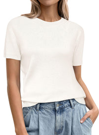 PRETTYGARDEN Women's Short Sleeve Sweaters Spring Crew Neck Knit Work Shirts Business Casual Tops Summer Fashion Clothes PRETTYGARDEN