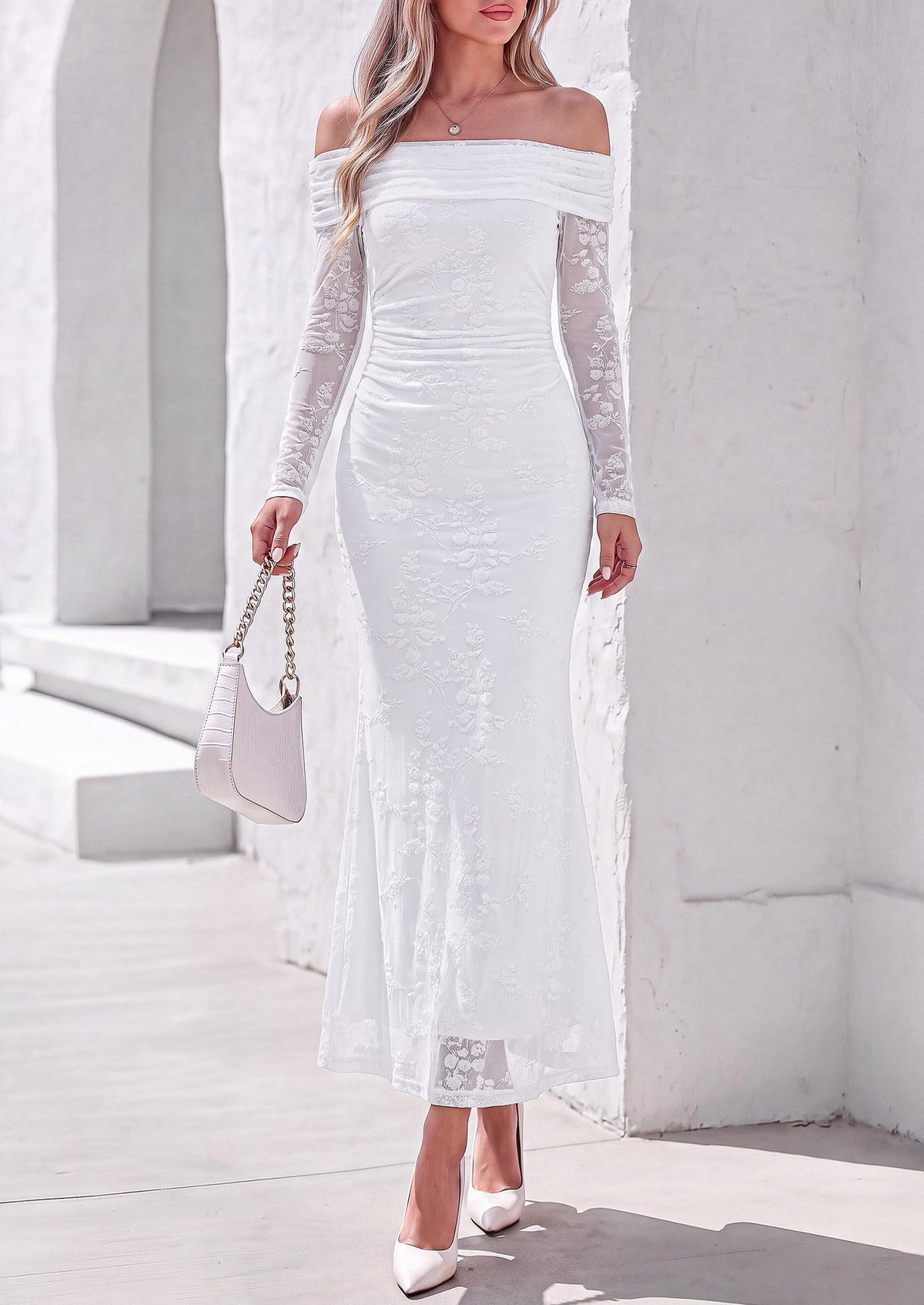 PRETTYGARDEN Womens Off Shoulder Floral Maxi Wedding Guest Dress  Mesh Slim Fit,Elegant Bodycon,Formal Party Cocktail Dress,Bridal Shower Baby Shower,Date Night Outfits,Vacation Long Dresses