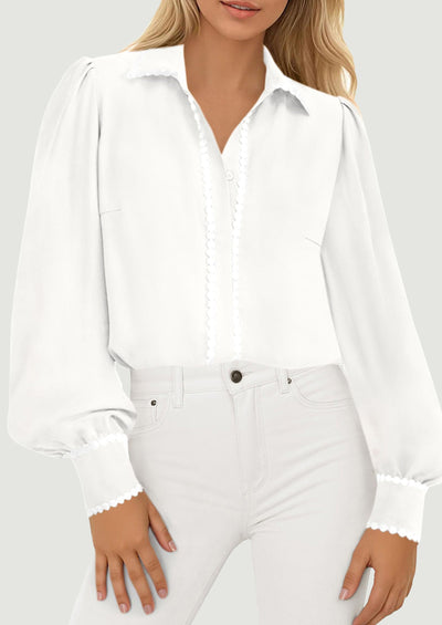 PRETTYGARDEN Womens Long Sleeve Button Down Shirts Trendy V Neck Loose Fit Fall Tops Collared Dressy Casual Blouses