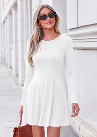 PRETTYGARDEN Womens Fall Mini Dress 2026 Crewneck Long Sleeve Tie Back Waist A Line Flowy Casual Dresses Fashion Outfits