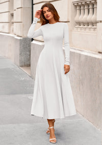 PRETTYGARDEN Women's Fall Long Sleeve Midi Dress Casual Elegant Ruffle Flowy A Line Swing Cocktail Party Dresses