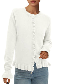 PRETTYGARDEN Womens Fall Button Down Cardigans Chunky Knit Ruffle Open Front Cropped Cardigan Sweaters Soft Long Sleeve Tops