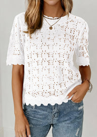 PRETTYGARDEN Women's Short Sleeve Sweater Trendy Crochet Summer Tops Casual Hollow Out Shirts Beach Vacation Clothes PRETTYGARDEN