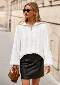 BTFBM Sweaters for Women Fall Fashion Loose Quarter Zip Pullover Collared Long Sleeve Cable Knit Winter Clothes