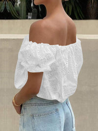 PRETTYGARDEN Women's Summer Off The Shoulder Tops Dressy Casual Puff Short Sleeve Embroidered Eyelet Cute Blouse Shirts PRETTYGARDEN