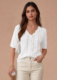 PRETTYGARDEN Womens Short Sleeve Crochet Knit Sweater Spring Fashion Button Down Lightweight Cardigans Summer Tops PRETTYGARDEN