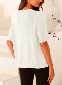 Button Down Casual Short Sleeve Crew Neck Ribbed Knit Shirts