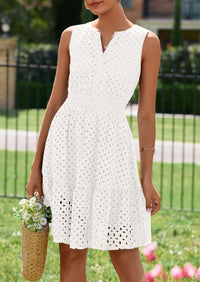 PRETTYGARDEN Women's Summer Dresses Sleeveless V Neck Eyelet Hollow Out Swing A Line Beach Vacation Sun Dress PRETTYGARDEN