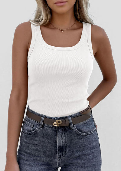 PRETTYGARDEN Womens Summer Tops Spring Cute Sleeveless Scoop Neck Workout Tank Top Casual Ribbed Knit Basic Cami Shirts PRETTYGARDEN