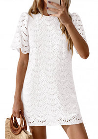 PRETTYGARDEN Women's Summer Casual Short Dresses Embroidered Lace Short Sleeve Boho Mini Dress Beach Vacation Clothes PRETTYGARDEN