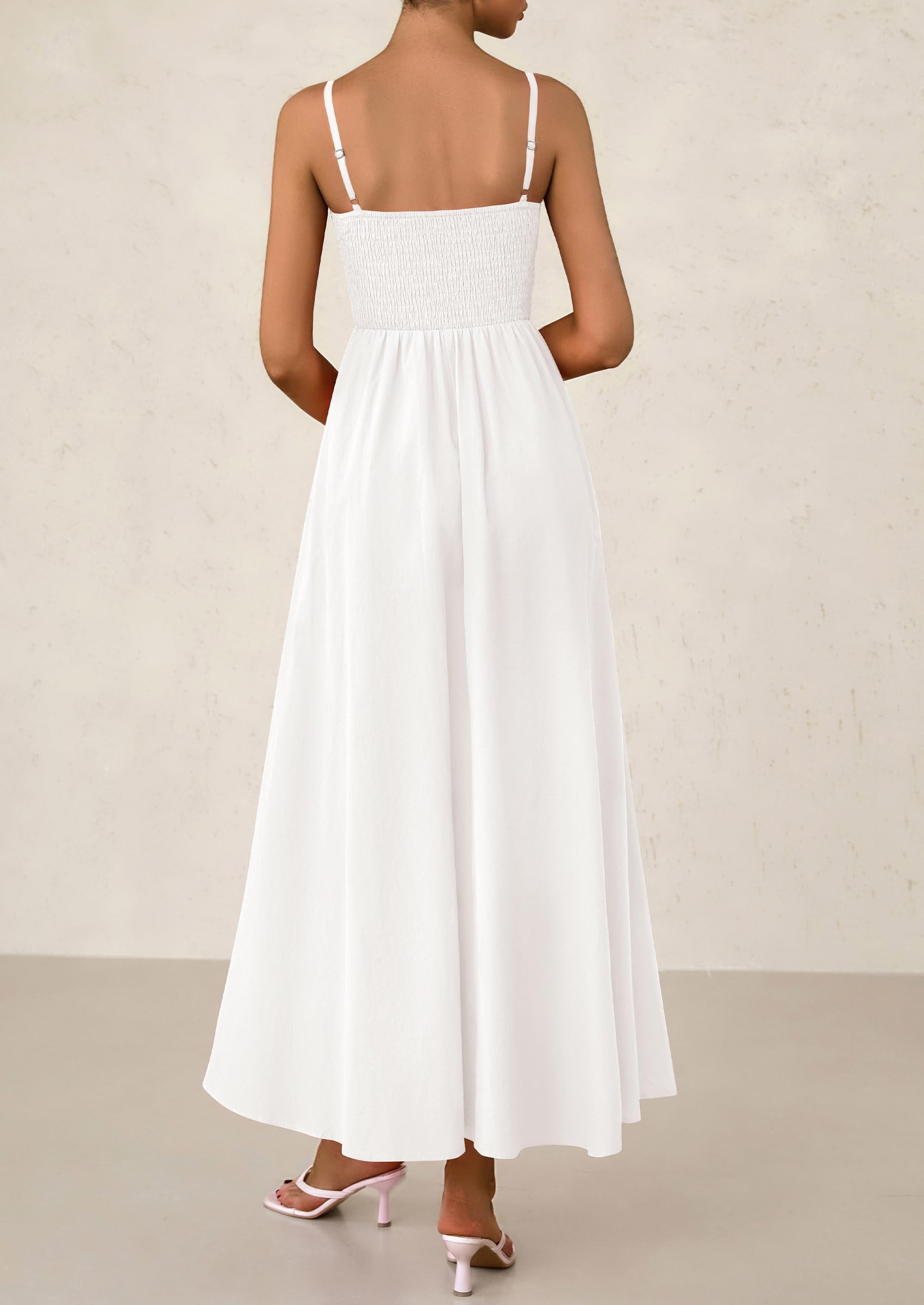 PRETTYGARDEN Women's Smocked Maxi Dresses Beach Sundress Casual Spaghetti Strap Swing A Line Long Flowy Dress